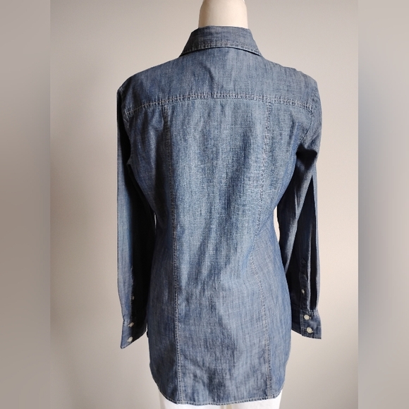 New York & Company 100% Cotton Dark Denim Western Style Tunic Shirt Size Small - Picture 9 of 14